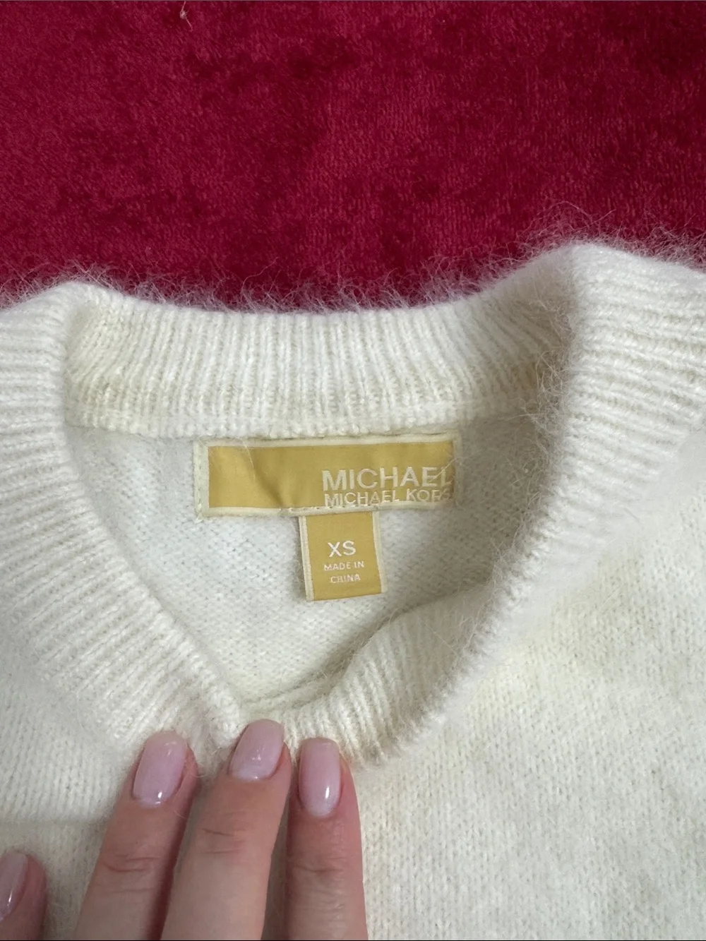 Michael Kors Cream Fuzzy Knit Short-Sleeve Sweater
